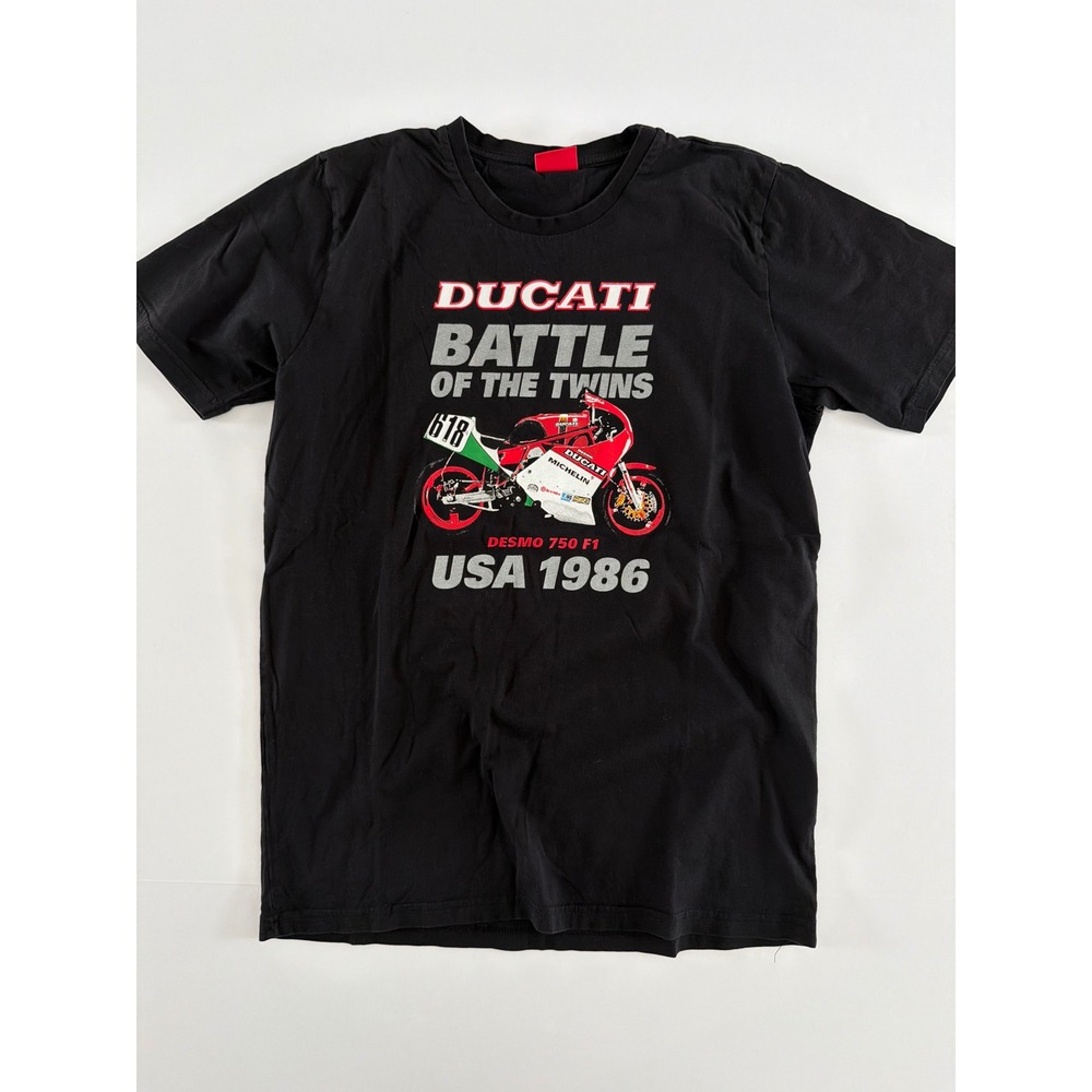 Ducati Battle of the Twins USA 1986 Desmo 750 F1 Black Graphic T-Shirt Mens
